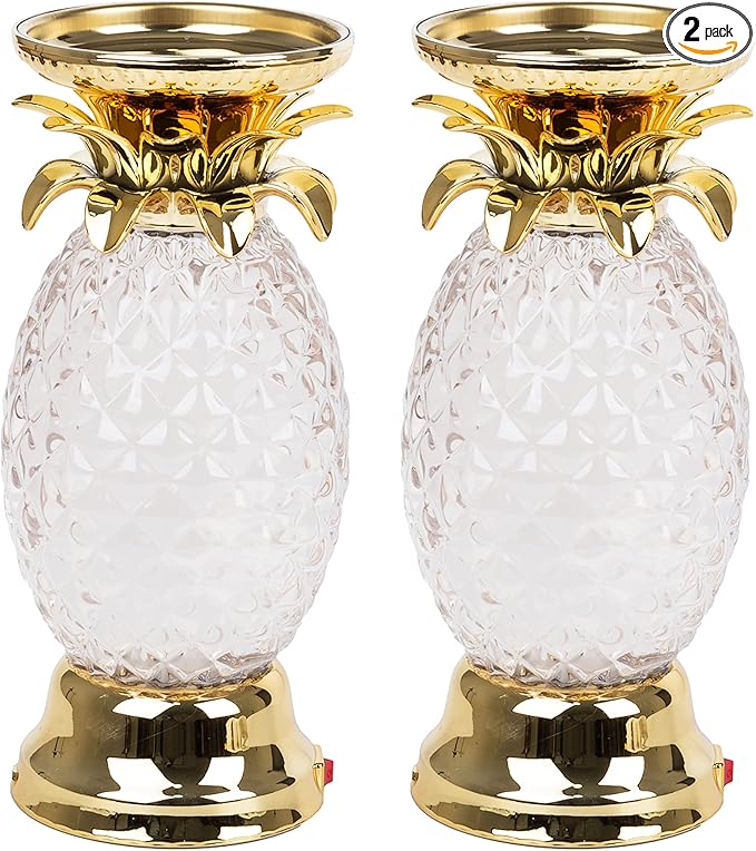 YAKii 9.5" Pineapple LED Color Changing Shine Lava Lamp,Swirling Water Waves Lamp Kid Safe Battery/USB Cable Operated,Table Lamp Candle Holder Table Decoration Gold(Pack of 2)