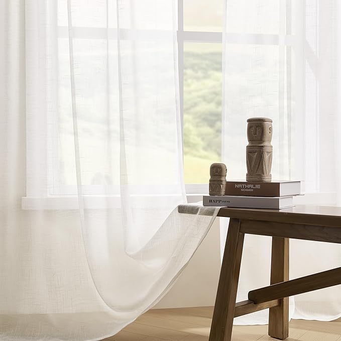 Joydeco Sheer Curtains 72 Inches Long, White Curtains for Living Room 2 Panels Set, Window Curtains Privacy Assured with Light Filtering(W52 x L72 Inch,Pure White)