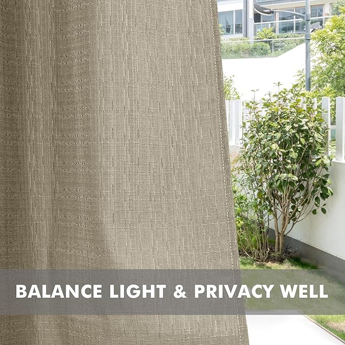 HolidayIdeas Linen Outdoor Curtains for Patio 4 Panels Waterproof Taupe Outside Curtains 110"x108"-Indoor/Outdoor Gazebo Wide Curtains Weatherproof, Privacy for Pergola, Porch, Cabana, Pool