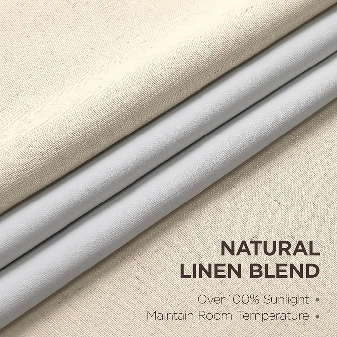 Joydeco Pinch Pleated Linen Curtains for Living Room, 100% Blackout Darkening Curtains 72 inches Length 2 Panel Thermal Insulated Pinch Pleat Drapes(Bleached Sand,40'' Wx72'' L)