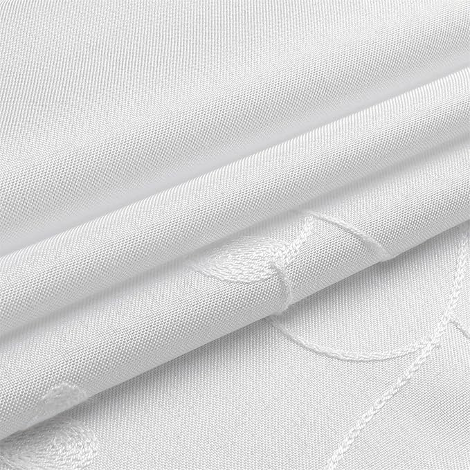 MIUCO Light Filtering Faux Linen Curtains - 63 Inch Length for Bedroom & Living Room, Pure White Floral Embroidered Solid Mix and Match, Semi Sheer Grommet Farmhouse Drapes, 2 Panels Set