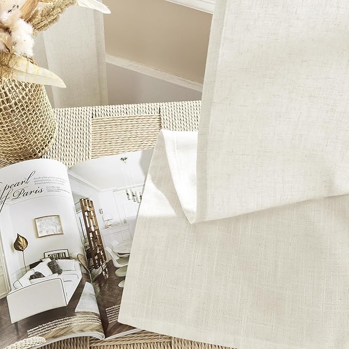 Joydeco Linen Curtains 2 Panel Set - Light Filtering, Ivory on Linen, 96 Inch for Living Room, Cream Drapes With Rod Pocket Back Tab (96" L x 37" W)