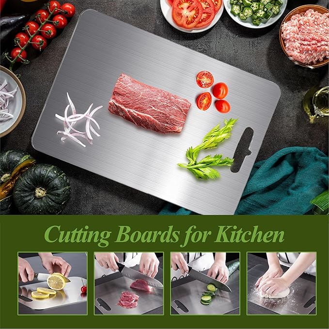 Titanium Cutting Board, 100% Pure Titanium Cutting Boards for Kitchen, Double Sided Food-Grade, Dishwasher Safe Chopping Board for Cutting Meat Vegetable Fruit (14"L x 10"W)