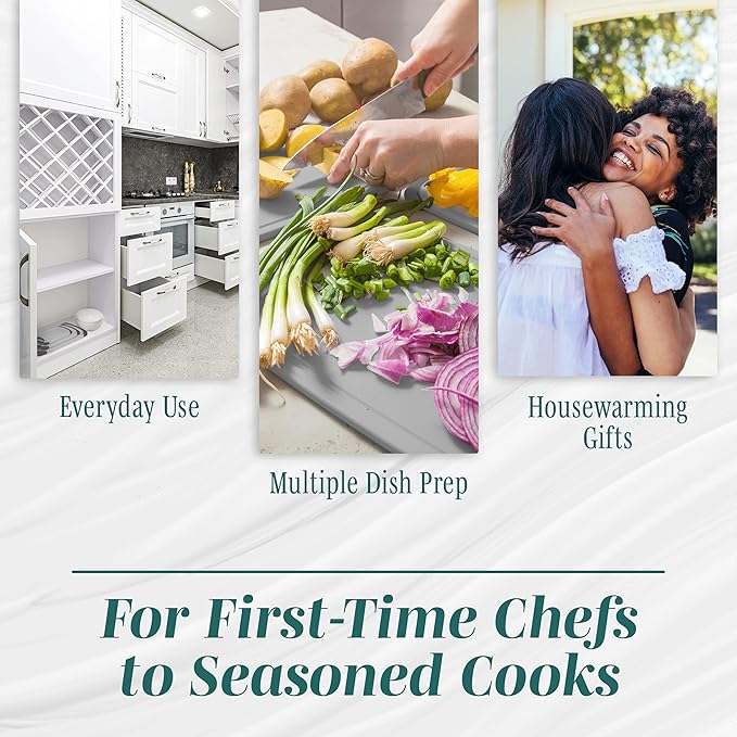 Cutting Boards for Kitchen - BPA-Free Chopping Board - Different Sizes & Non Slip Handles - Reversible, Large Cutting Board Set - Unique Gifts for Cooks Who Have Everything - 3-Pack Gray/Gray