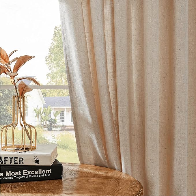 Joydeco Linen Curtains for Living Room,Light Filtering Rod Pocket Back Tab Semi Sheer Drapes Window Long Curtains 72 inches Long Sheer Bliss