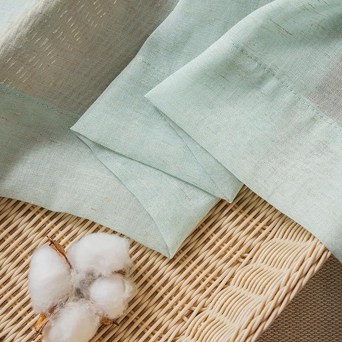FMFUNCTEX Linen Sheer Curtains for Bedroom, Sage Green Curtains 96 inches Long for Living Room, Farmhouse French Flax Blend Window Draperies, Rod Pocket 2 Panels Set