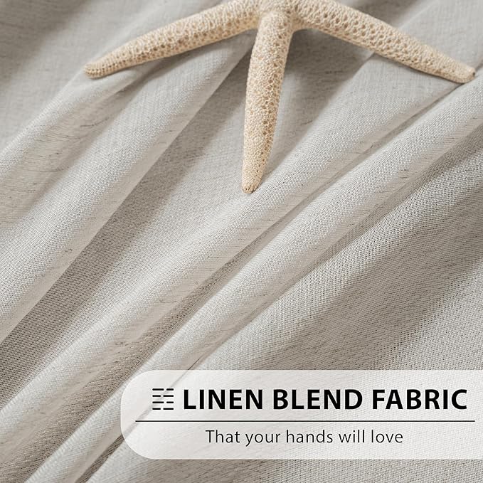 FMFUNCTEX Linen Sheer Curtains for Bedroom, Grey Curtains 96 inches Long for Living Room, Gray Farmhouse French Flax Blend Window Draperies, Rod Pocket 2 Panels Set