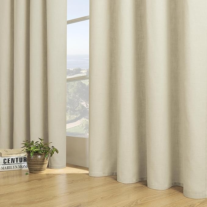 Joydeco Linen Curtains, 90 Inch Length, 2 Panels Set for Living Room, Light Filtering