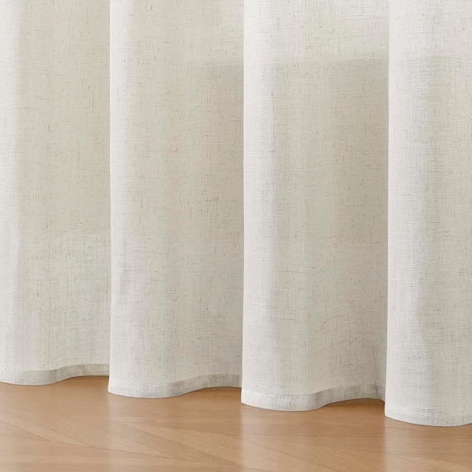 Joydeco Light Filtering Curtains 108 Inch Length for Bedroom, Linen Curtains 108 Inch Length 2 Panels Set for Living Room，White Semi Sheer Curtains 108 Inches Long with Rod Pockets