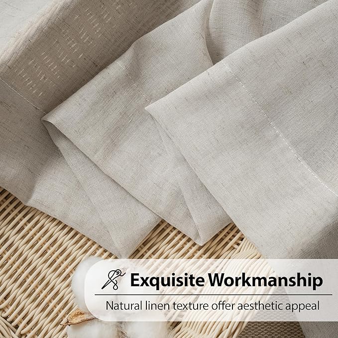 FMFUNCTEX Linen Sheer Curtains for Bedroom, Grey Curtains 96 inches Long for Living Room, Gray Farmhouse French Flax Blend Window Draperies, Rod Pocket 2 Panels Set