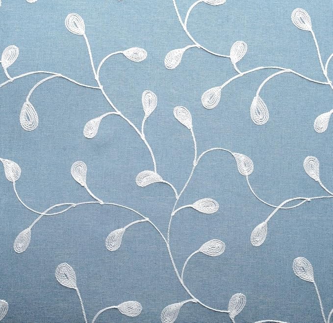 MIUCO Floral Embroidered Semi Sheer Curtains Faux Linen Grommet Curtain Set for Bedroom 52 x 95 Inch, Dusty Blue