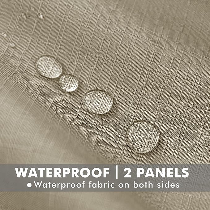HolidayIdeas Linen Outdoor Curtains for Patio 4 Panels Waterproof Taupe Outside Curtains 110"x108"-Indoor/Outdoor Gazebo Wide Curtains Weatherproof, Privacy for Pergola, Porch, Cabana, Pool