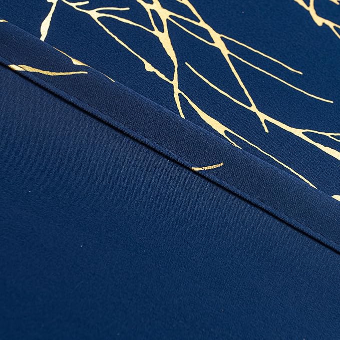 Grommets Blackout Long Window Curtains Navy Blue Gold-52W*95L 2PCS Drapes for Bedroom