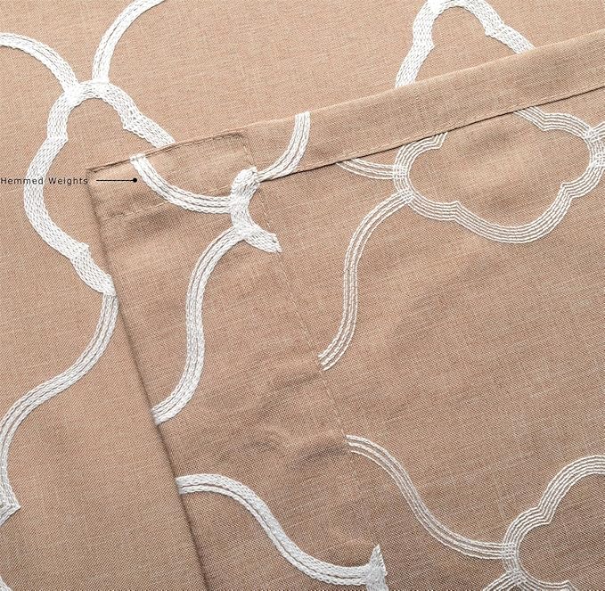 MIUCO Moroccan Embroidered Semi Sheer Curtains Faux Linen Grommet Curtains for Living Room 52 x 84 Inch 2 Panels Set, Taupe