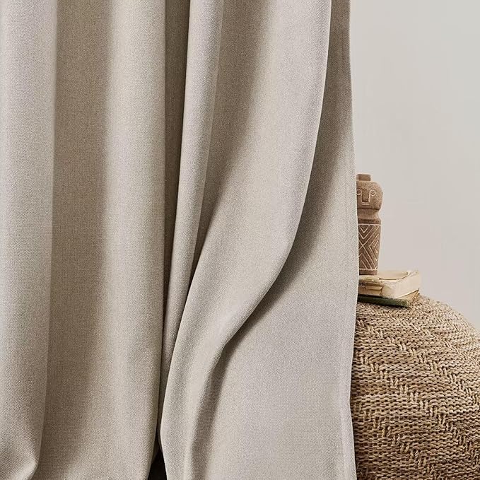 Joydeco Faux Linen Curtains 108 Inch Length 2 Panels Set, Light Filtering Curtains for Bedroom, Living Room Drapes with Rod Pockets (52x108 inch, Thick Linen)