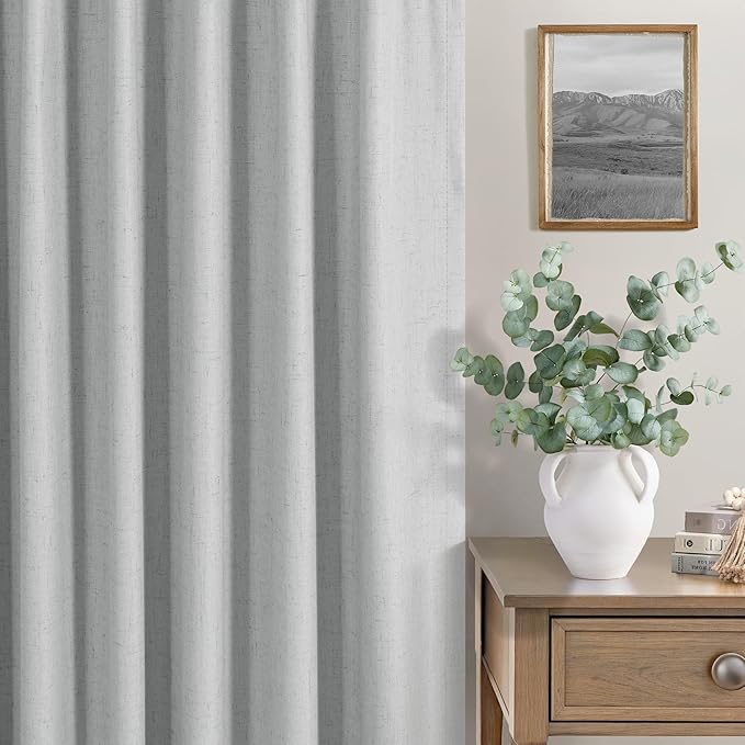 Grey Short Small Window Room Darkening Curtains 54 Inches Long 2 Panel for Bedroom Basement Boho Linen Soundproof Blackout Gray Thermal Curtains for Winter Insulated Drapes Cafe Back Tab 52x54 Length