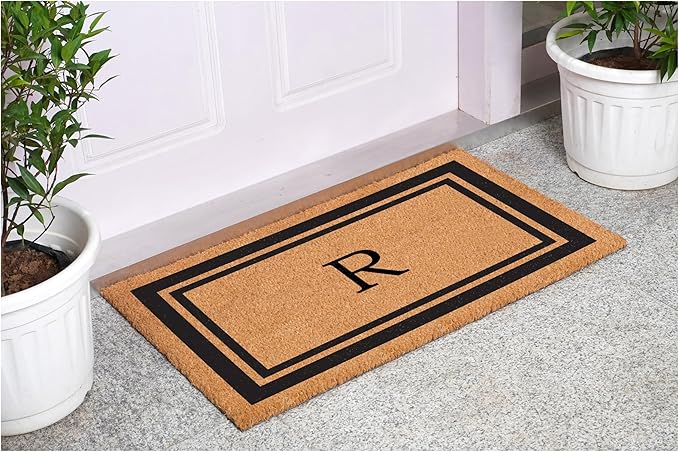 Calloway Mills 152961830R Black Border 18" x 30" Monogram Doormat, (Letter R)