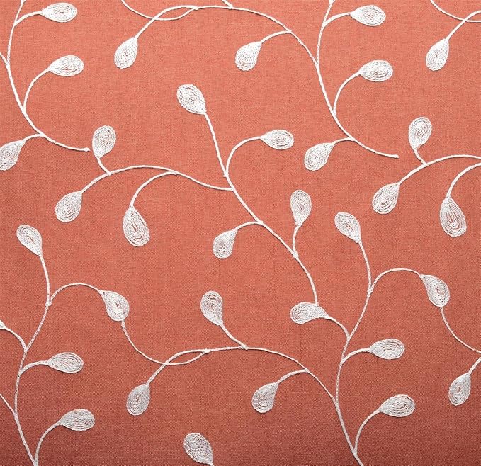 MIUCO Floral Embroidered Semi Sheer Curtains Faux Linen Grommet Window Curtains for Girls Room 52 x 63 Inch 2 Panels, Rust