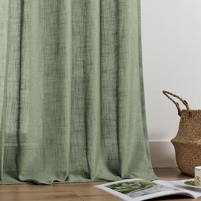 Joydeco Linen Curtains 84 Inch Length 2 Panel Sets,Light Filtering Curtains for Bedroom 52 Inch Wide Living Room Drapes with Back Tabs & Rod Pockets (W52 x L84 Inch, Loden)