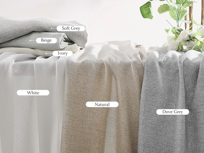 FMFUNCTEX Pinch Pleated Curtains 84 Inches Long for Living Room, Ivory Semi Sheer Faux Linen Textured Pleat Drapes for Bedroom with Hooks, Light Filtering Farmhouse Window Drapes 2 Panels