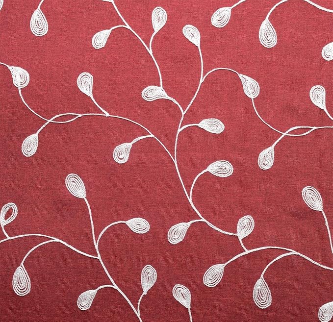 MIUCO Floral Embroidered Semi Sheer Curtains Faux Linen Grommet Window Curtains for Bedrooom 52 x 84 Inch 2 Panels, Burgundy