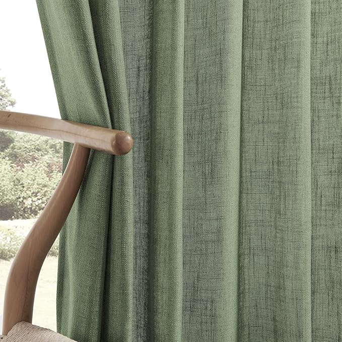 Joydeco Linen Curtains 84 Inch Length 2 Panel Sets,Light Filtering Curtains for Bedroom 52 Inch Wide Living Room Drapes with Back Tabs & Rod Pockets (W52 x L84 Inch, Loden)