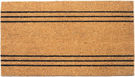 Welcome Doormats, Natural Coco Coir Mats with Non-Slip PVC Backing, Indoor Outdoor Mats for Home & Office, Floor Mats for Door Decor, Plain Entry Mat with Stripes, Beige & Black, 30"x17"
