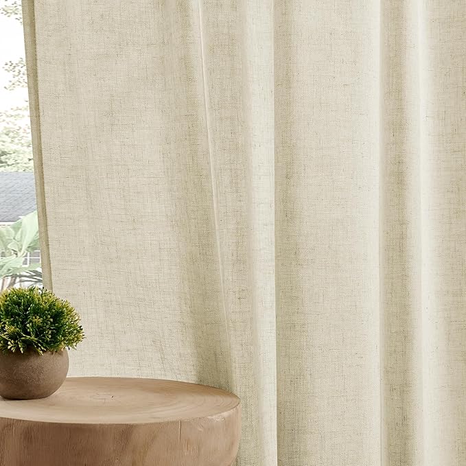 Joydeco Linen Curtains 96 Inch Length 2 Panel Sets,Light Filtering Curtains for Bedroom 70 Inch Wide Living Room Drapes with Back Tabs & Rod Pockets (W70 x L96 Inch, Linen)