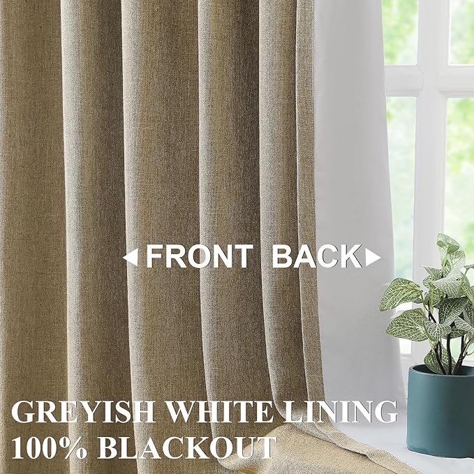 Vision Home Brown Pinch Pleated Full Blackout Curtains Linen Blended Room Darkening Window Curtains 95 inch for Living Room Bedroom Thermal Insulated Pinch Pleat Drapes with Hooks 2 Panel 40" Wx95 L