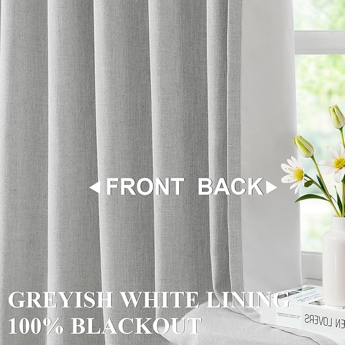 Vision Home Light Grey Pinch Pleated Full Blackout Curtains Linen Blended Room Darkening Curtain Panels 84 inch for Living Room Bedroom Thermal Insulated Pinch Pleat Drapes with Hooks 40" Wx84 Lx2