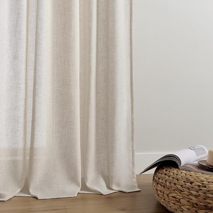 Joydeco Custom Linen Curtains for Living Room, Light Filtreing Curtain 1 Panel Light Filtering Rod Pocket Back Tab (Ecru, Custom Size)