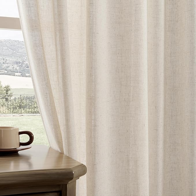 Joydeco Custom Linen Curtains for Living Room, Light Filtreing Curtain 1 Panel Light Filtering Rod Pocket Back Tab (Ecru, Custom Size)
