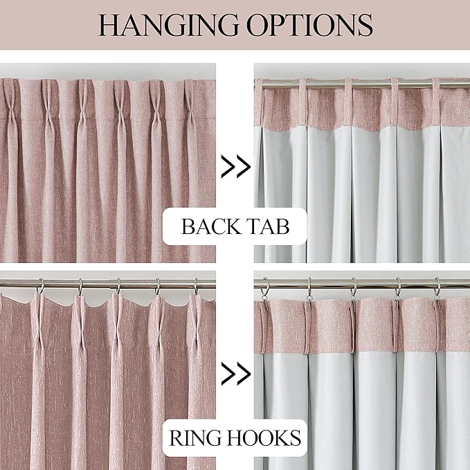 Vision Home Pink Total Blackout Curtains Pinch Pleated Room Darkening Window Panels 63 inch for Girls Bedroom Living Room Thermal Insulated Pinch Pleat Pink Drapes with Hooks Back Tab 40" Wx63 Lx2