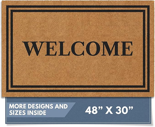 Barnyard Designs Natural Coco Coir Heavy Duty Backing Doormat - Large Cute Non-Slip Front Door Welcome Mat for Outside Entrance or Porch Entry, Brown (30x48, Welcome)